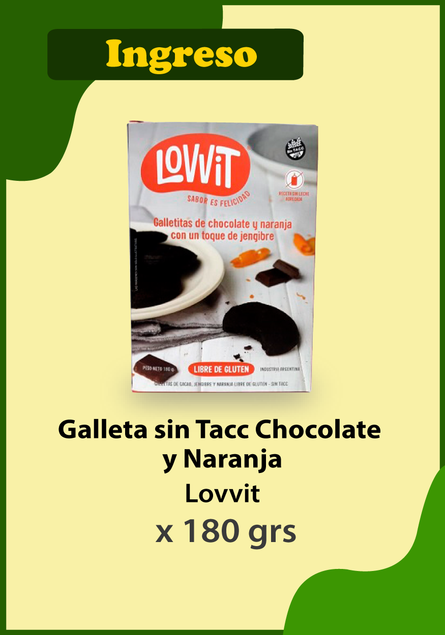 Novedades Productos LOVVIT - Galleta sin Tacc chocolate y naranja x 180 gr